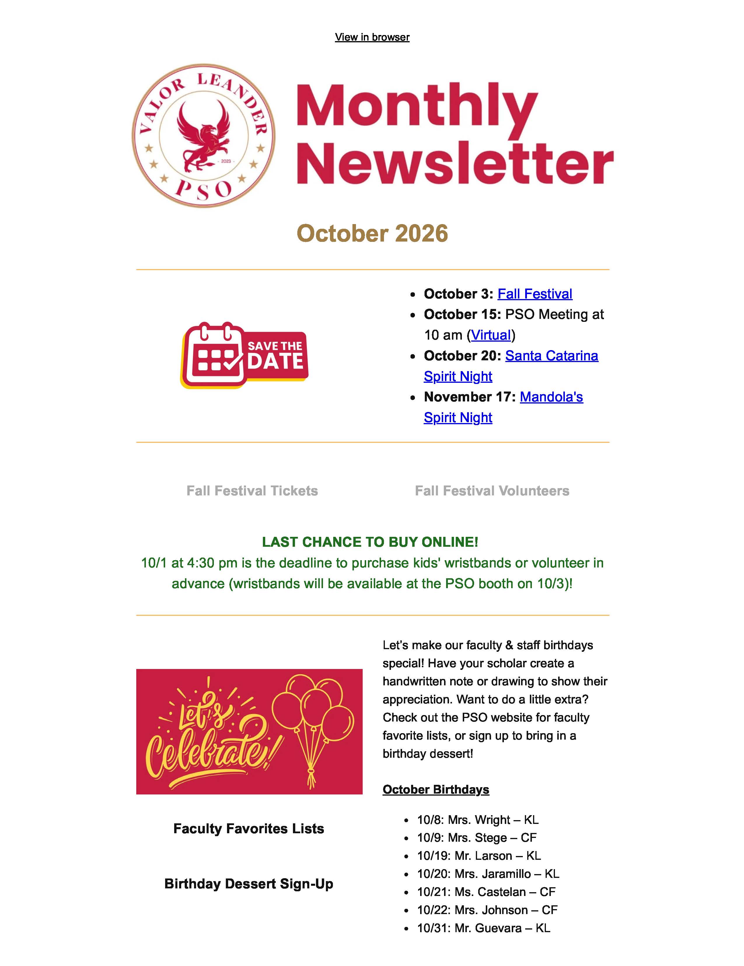 October 2026 Newsletter